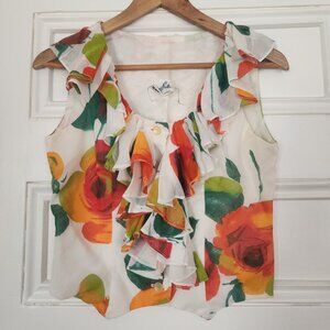 Ruffled floral vintage button-up vest
